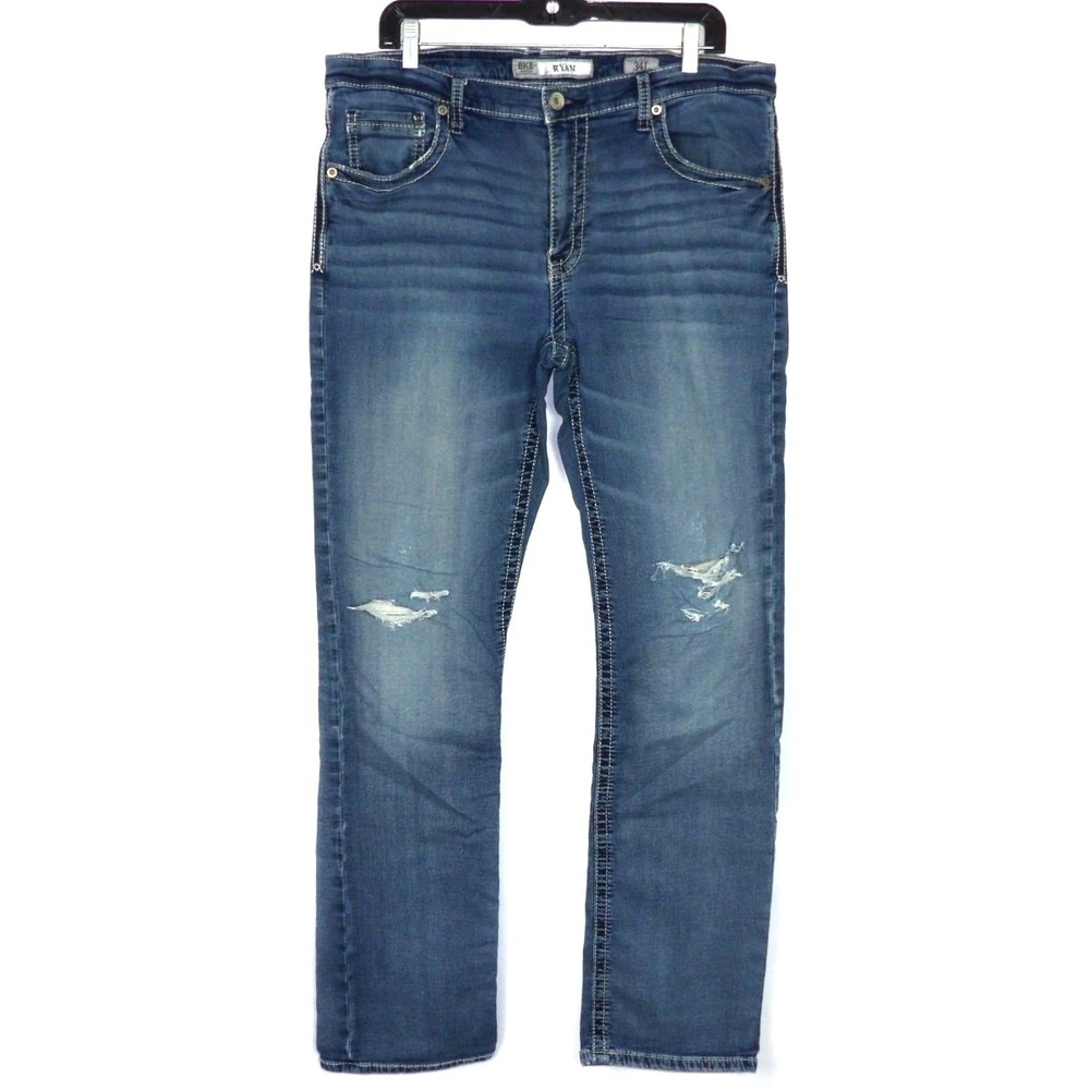 Buckle BKE Distressed Medium Wash RYAN Straight Leg Denim Jeans Men's 34 X 33